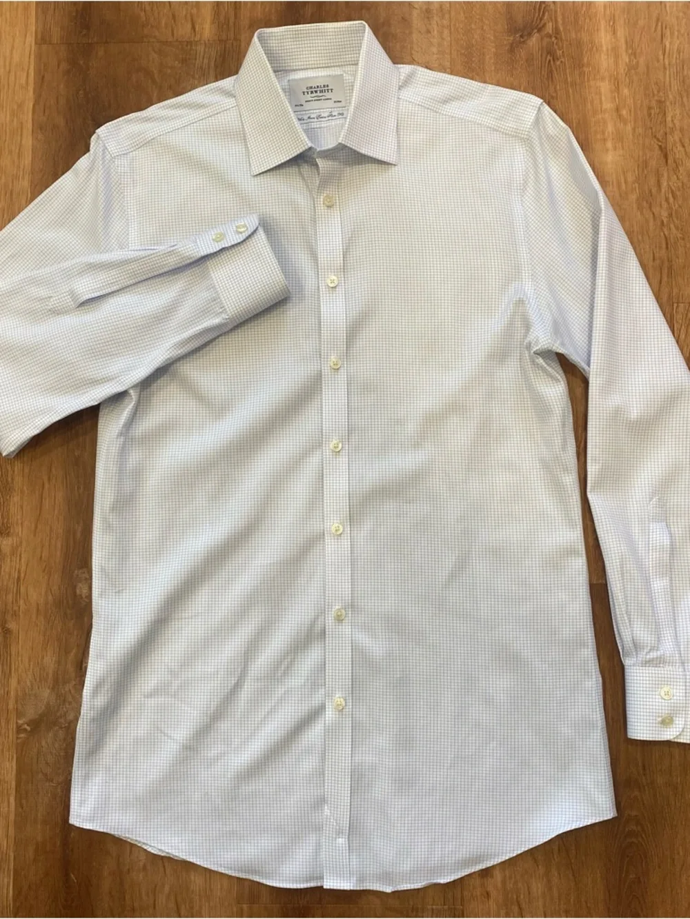 Charles Tyrwhitt Blue and White Micro-Check Dress Shirt Mens 15.5/35 Extra Slim - Picture 2 of 8